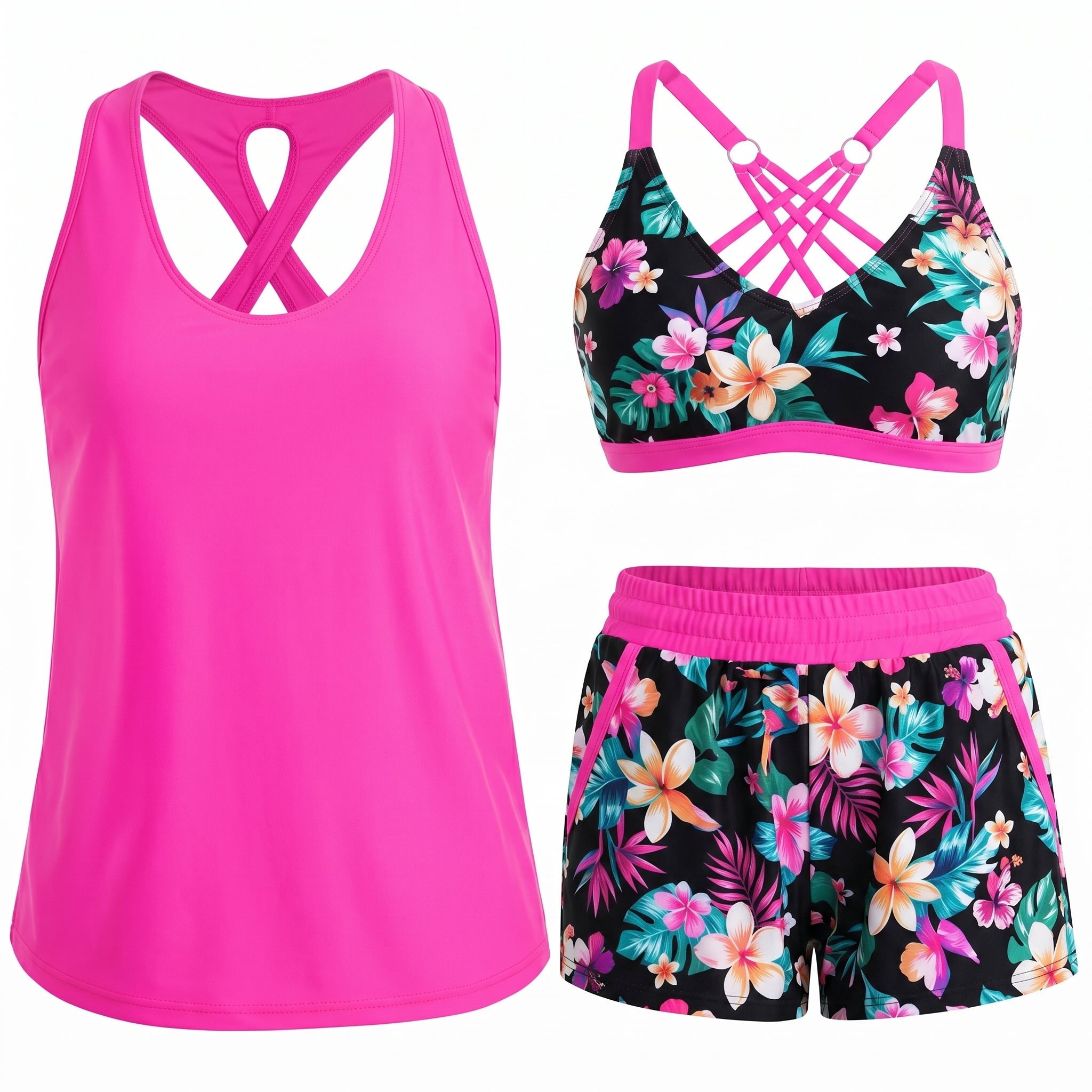 HONORIA | SPORTY THREE-PIECE TANKINI SET WITH POCKETS