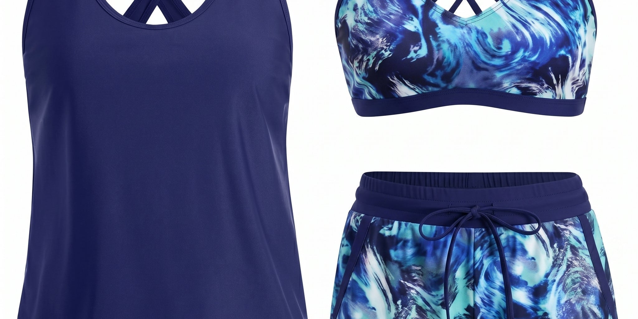HONORIA | SPORTY THREE-PIECE TANKINI SET WITH POCKETS