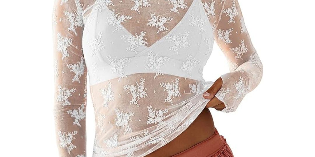 NOVY™ - Lace Mesh Long Sleeve Fitted Blouse