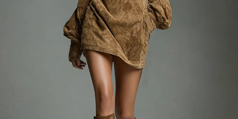 Livia ❘ Oversized Mini Suede Dress with High Neck