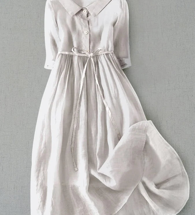 Isabel | Elegant Three-Quarter Sleeve Dress with Waist Tie