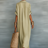 Carmen | Olive Green Maxi Dress with Minimalist Line