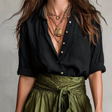 Carmen | Two-piece set: black top and olive green midi skirt