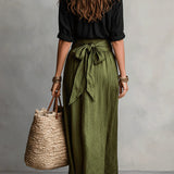 Carmen | Two-piece set: black top and olive green midi skirt