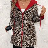 Reversible Hooded Coat with Leopard Print