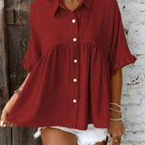 ELLASA™ - Casual Plus Size Ruffle Button-Front Blouse