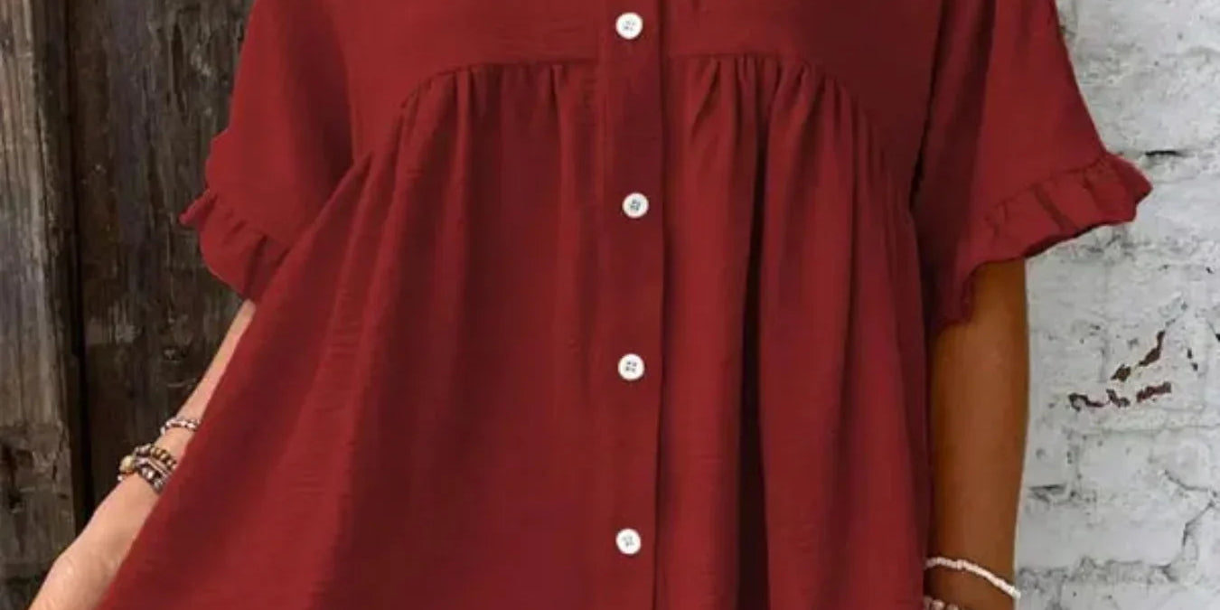 ELLASA™ - Casual Plus Size Ruffle Button-Front Blouse