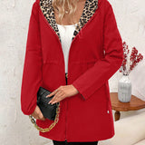 Reversible Hooded Coat with Leopard Print