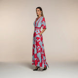 Marina - Long Dress with Elegant V Neck Print